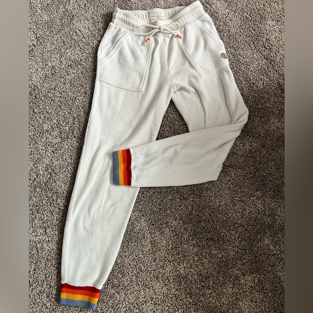 Marine Layer Re-spun Sustainable Sweatpants Joggers White Rainbow 🌈 Hems Small